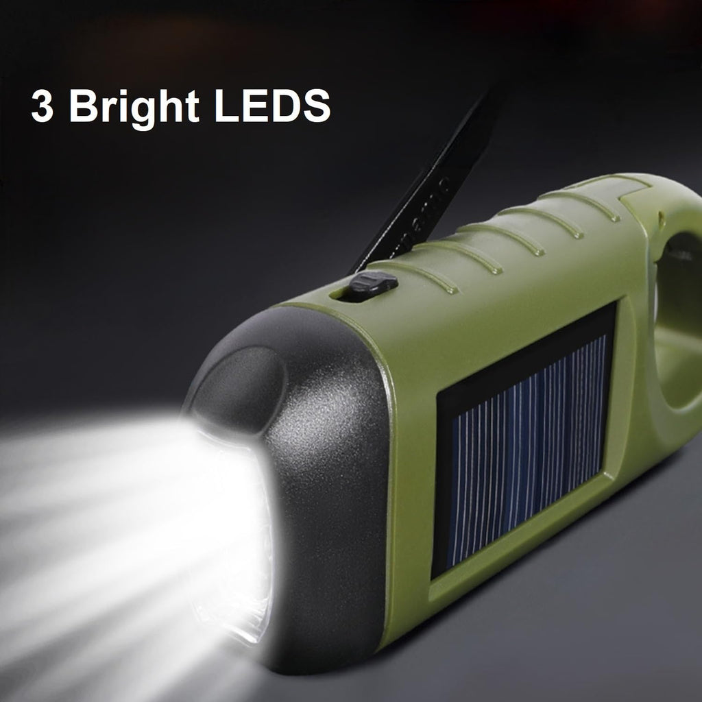 EKNBKE Hand Crank Solar LED Emergency Flashlight, Portable Mini Handheld Survival Light with USB Output for Camping Outdoor Hiking, Green