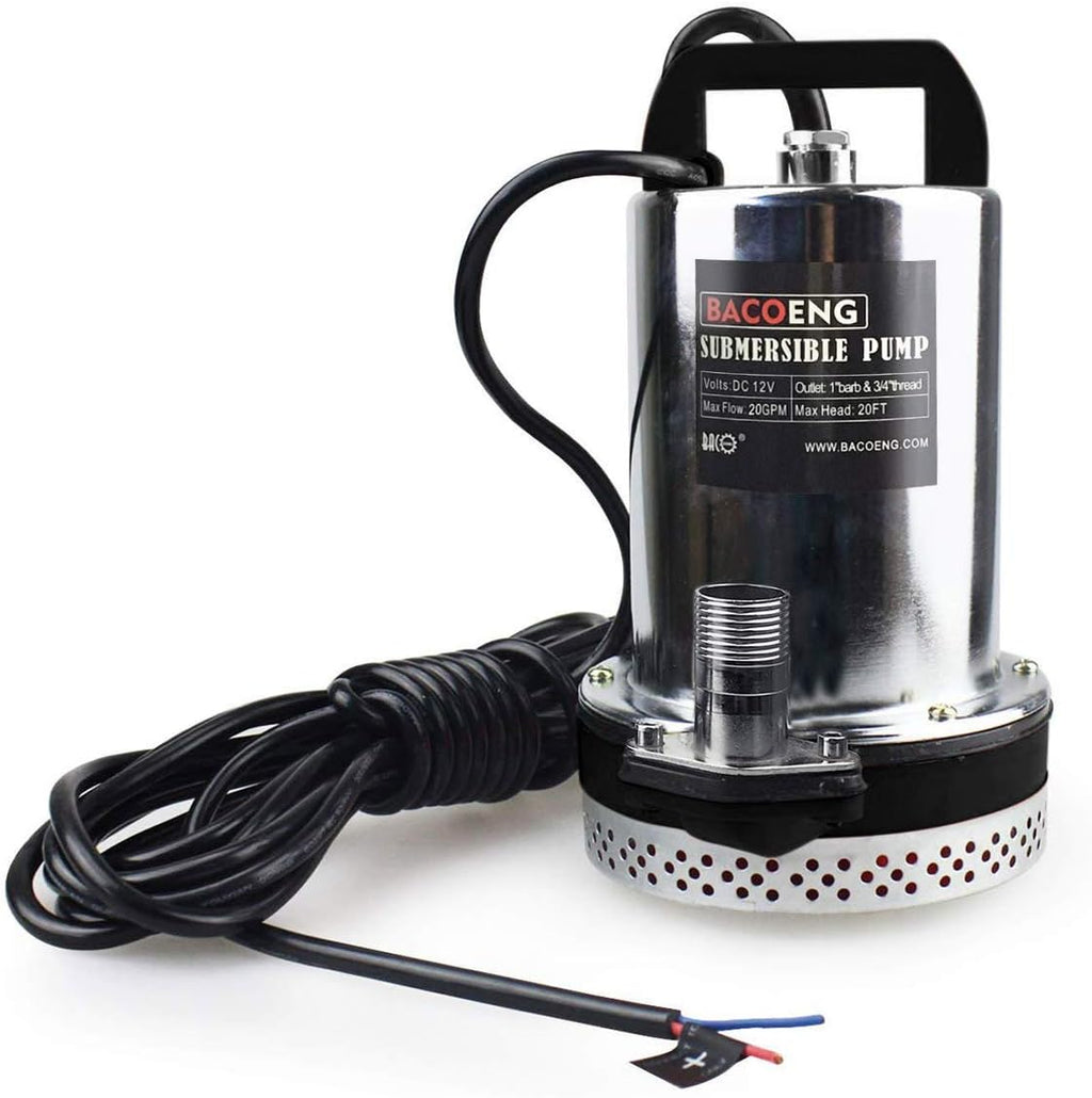 BACOENG DC 12V Farm & Ranch Solar Water Pump Submersible Well Pump 26ft Lift