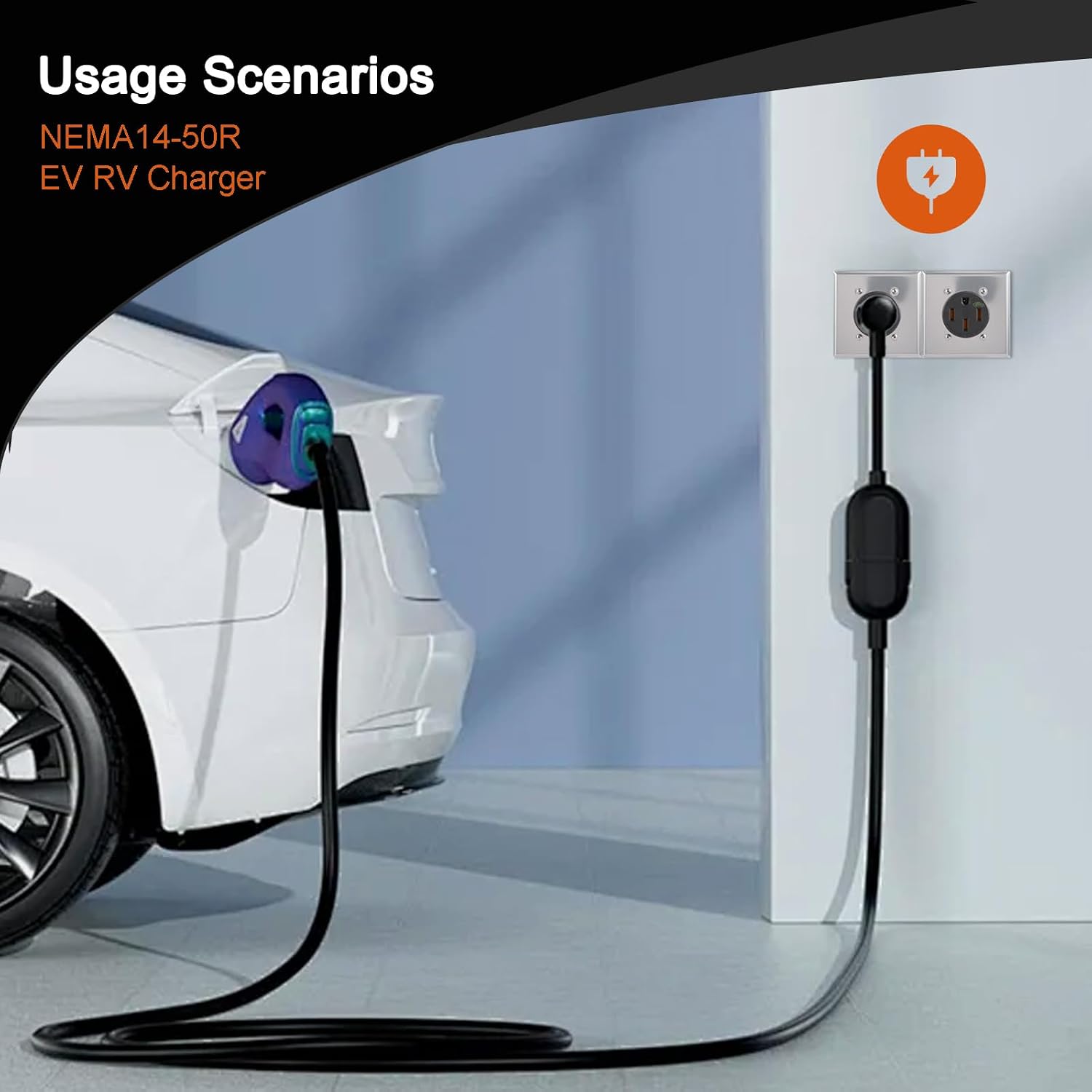 50 Amp EV Charging Outlet, NEMA 14-50R Heavy Duty Receptacle, Allen Screws Wiring, Industrial Grade, 3-Pole, 4-Wire, 125/250VAC, Black, ETL Listed