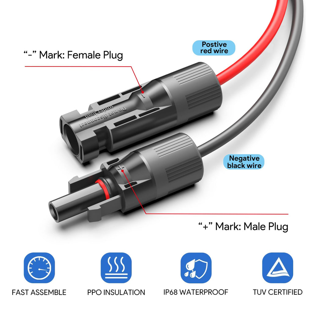 TAIFU Solar Panel Connectors to SAE Adapter Cable, 11FT 10AWG Solar Extension Cable with SAE Polarity Reverse Adapter for RV Solar Panel Caravan Battery Charger Kit