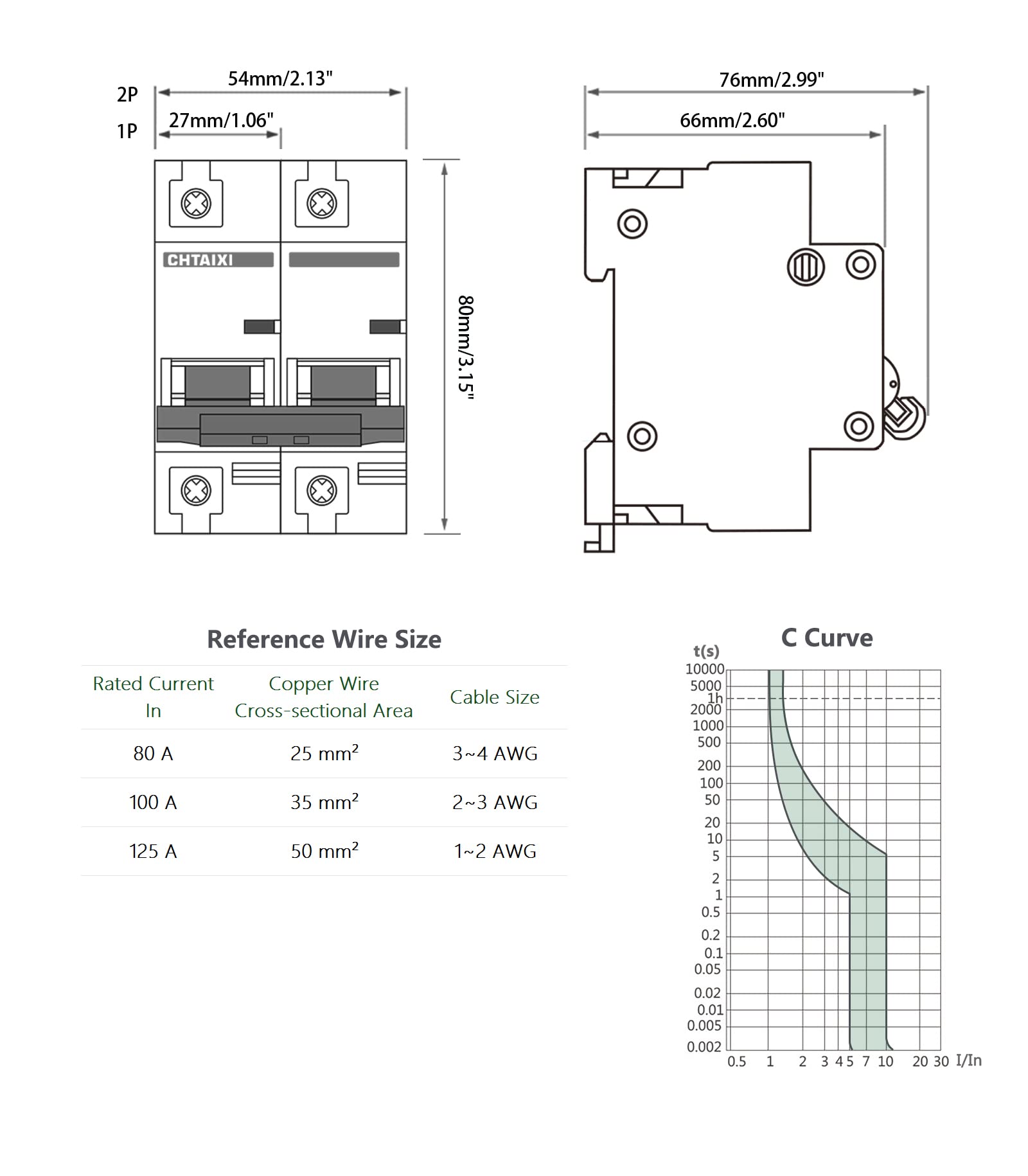 Chtaixi AC Miniature Circuit Breaker, 100 Amp 120V/240V 2 Pole