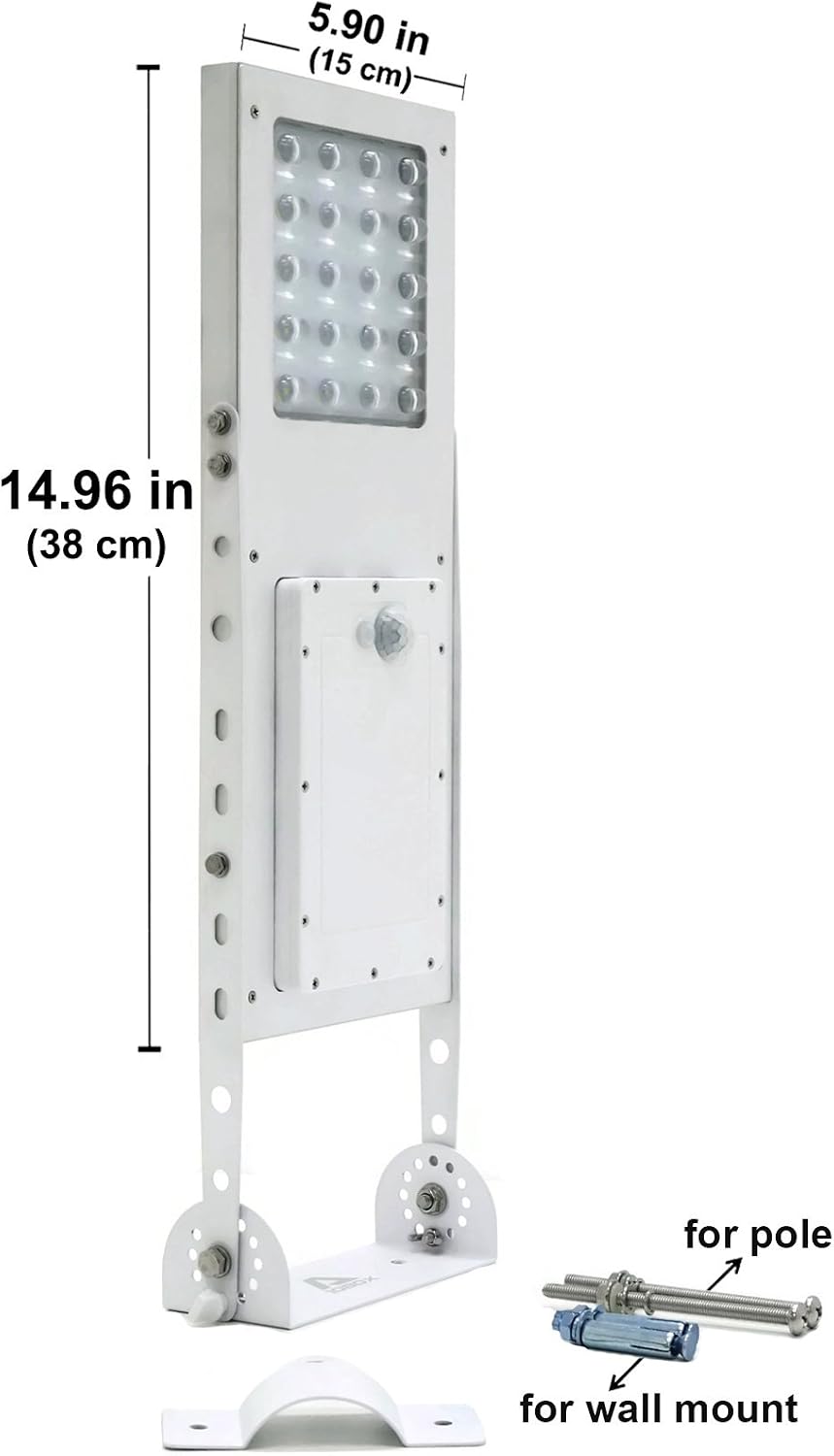 Alpha 1080X Solar Street Light Motion Sensor 3-Mode Street Lamp Dusk to Dawn Dimmable Waterproof Max Pole Diameter 3", Cool White LED