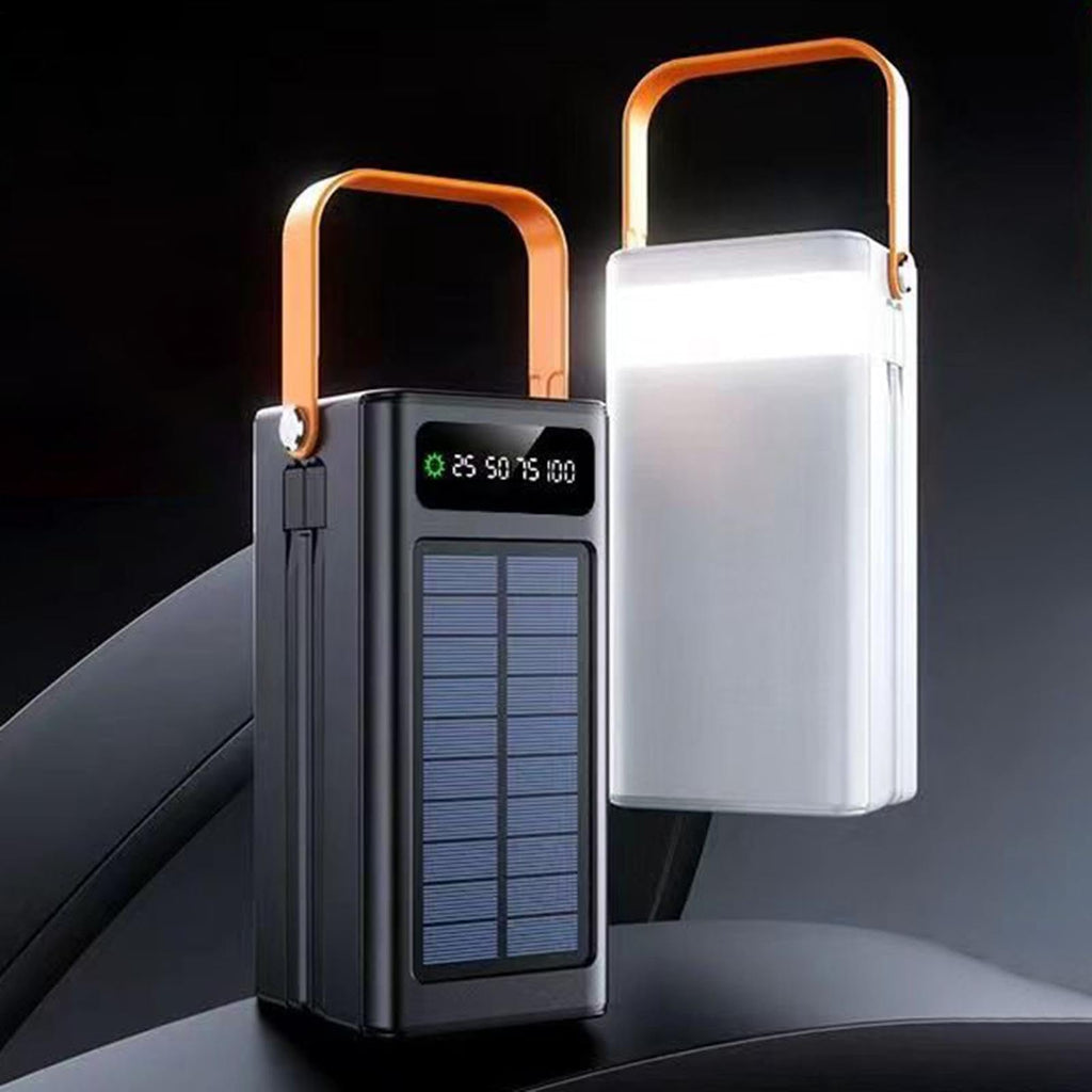 Solar Portable Charger, 120w Power Bank, Fast Charge with Built‑in Cables, Survival Gear with Led Light, Outdoor Accessory, High Capacity 50000mah Device for Camping Fishing Backpacking Road Trip