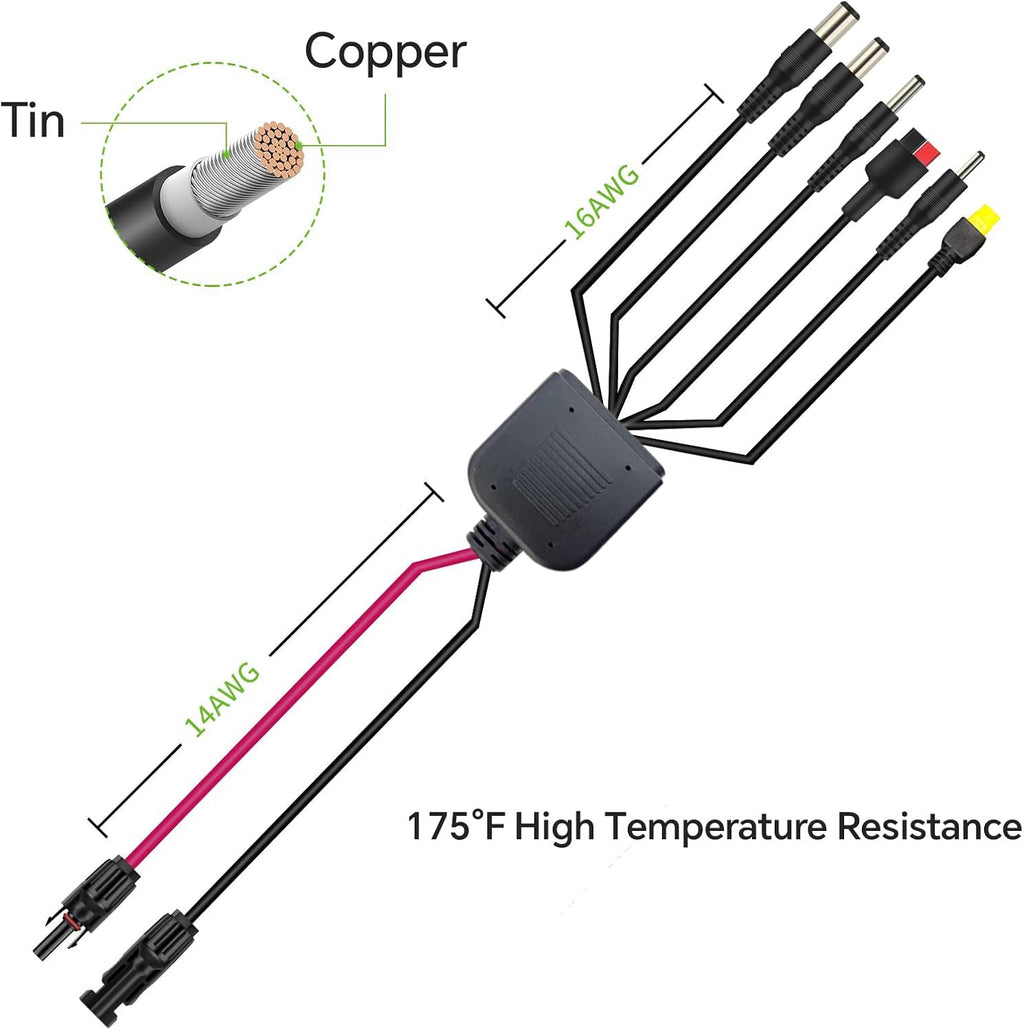 6-in-1 Solar Connector Kit with Female and Male Connectors, Universal Solar Adapter Cable Compatable for Solar Panel & Solar Power Staion