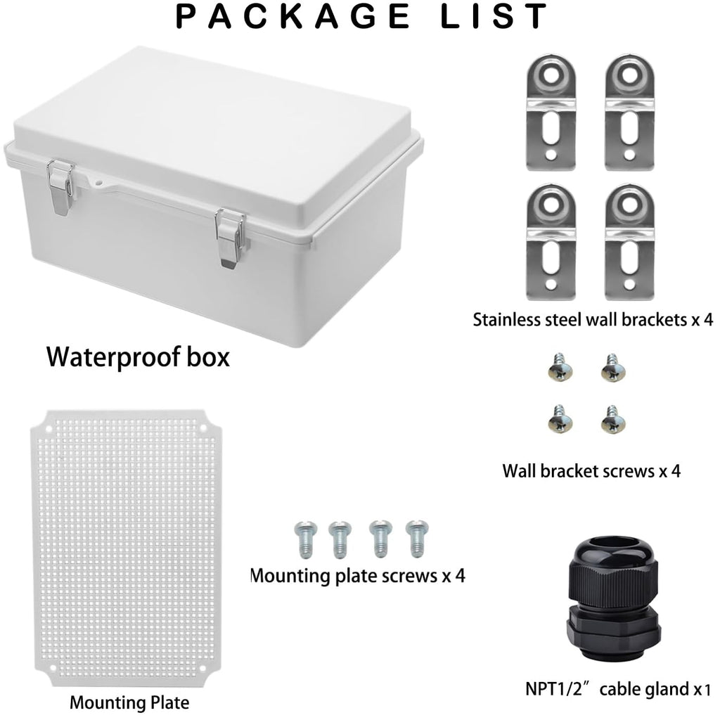 YETLEBOX Waterproof Electrical Box, IP67 Junction Box Stainless Steel Latch Hinged Grey Cover Project Enclosure with Wall Bracket 11.1"x7.5"x5.5"