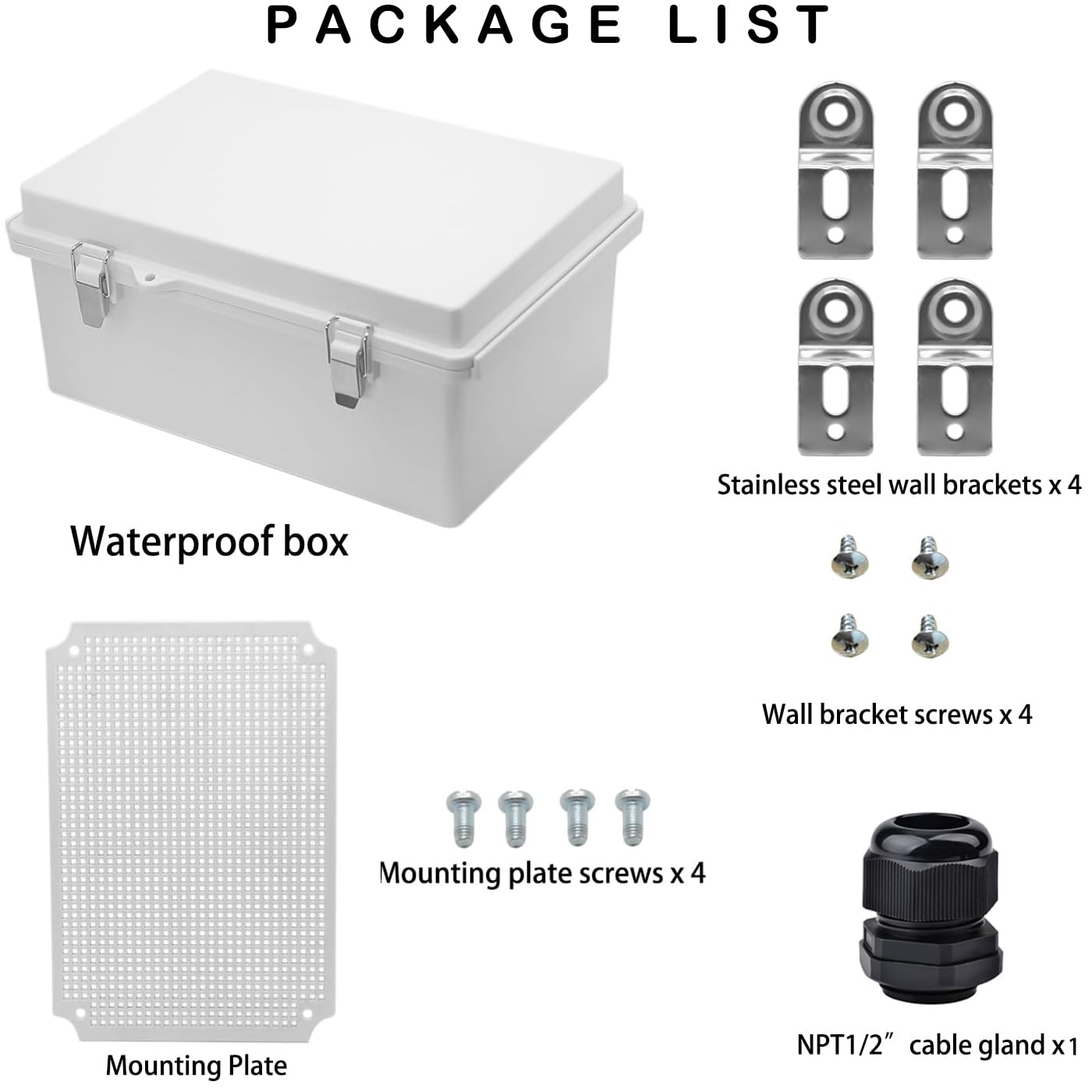 YETLEBOX Waterproof Electrical Box, IP67 Junction Box Stainless Steel Latch Hinged Grey Cover Project Enclosure with Wall Bracket 11.1"x7.5"x5.5"