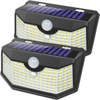 HMCITY Solar Lights Outdoor 120 LED with 3 Lighting Modes, Motion Sensor Wall Lights,IP65 Waterproof Solar Powered for Garden Patio Yard (Back Button 2Packs, Black Shell-Daylight White)