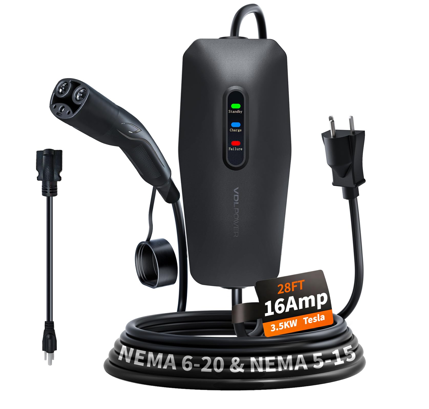 Level 1&2 Tesla Charger 2026 Upgraded, Level 1 ev Charger for Tesla with 20FT Cable, 3.5KW 16Amp, 110V-240V, NEMA 6-20 & 5-15, NACS Connector, Portable Electric Car Charger for Tesla Models Y/X/3/S