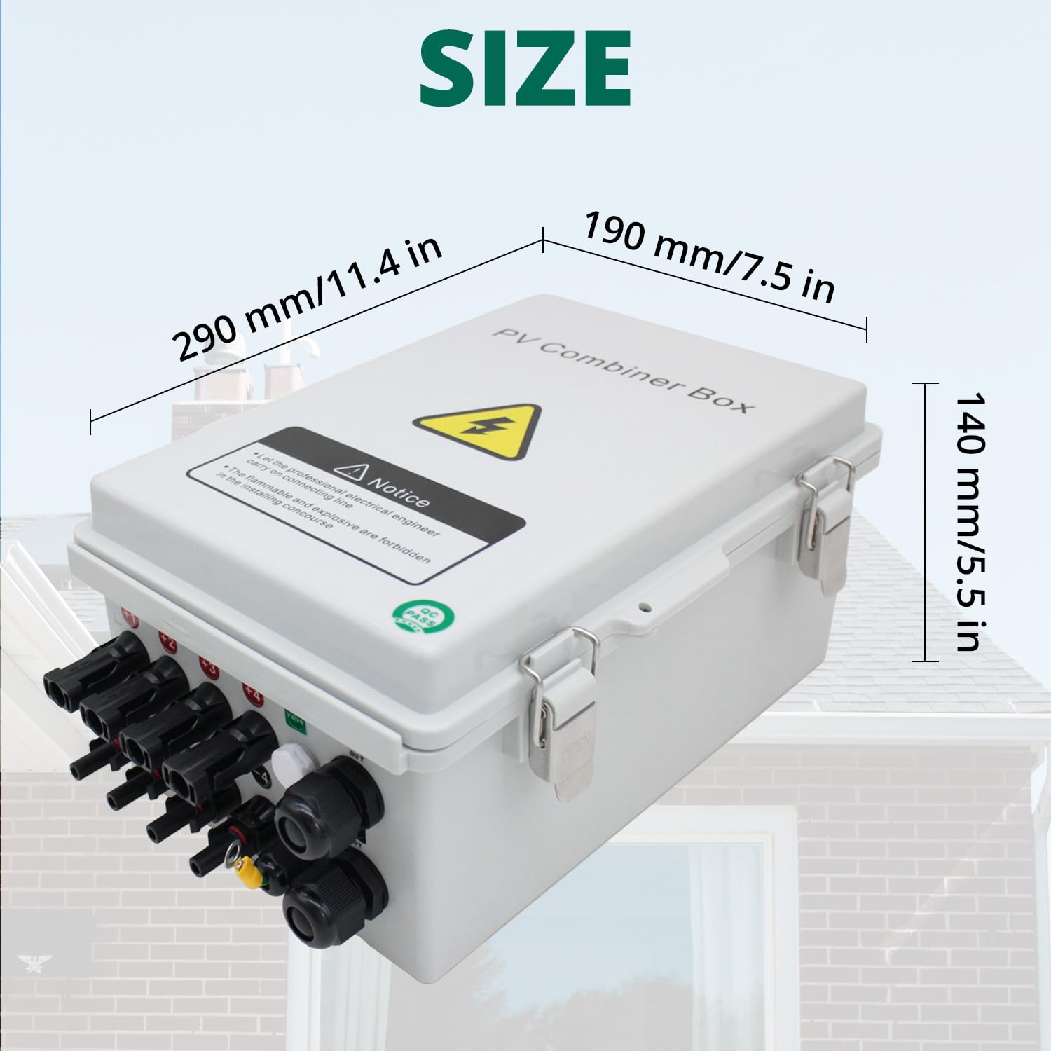 TOMSHIELE 4 String Solar PV Combiner Box with DC Circuit Breaker, Lightning Arrester and 15A Rated Current Fuse for On/Off Grid Solar System(Gray, with Lock)