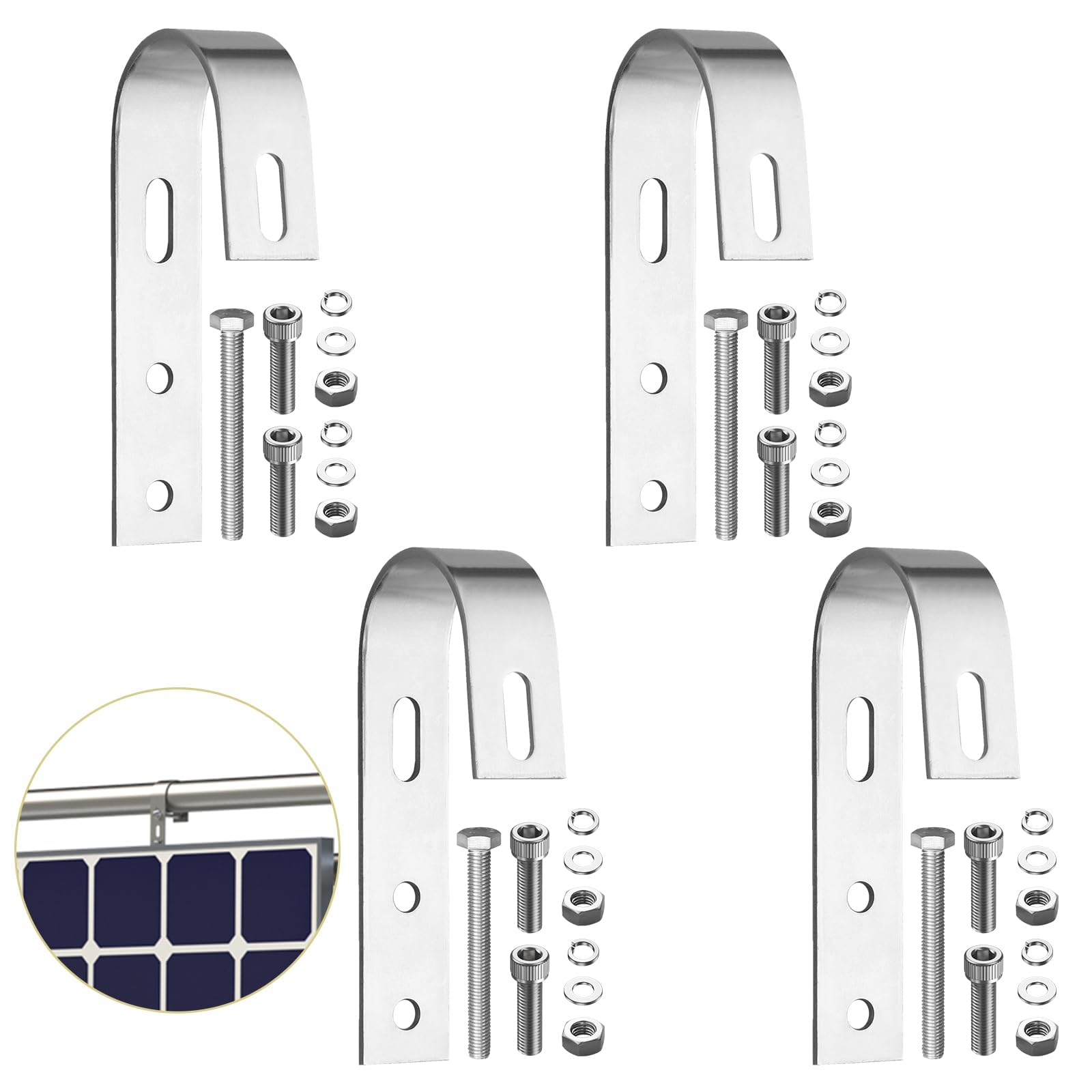 Anbte 4PCS Solar Panel Mounting Brackets for Balcony, Stainless Steel Universal PV Module Hooks, Anti-Corrosion Solar Panel Mounting Kit for Balcony, Flat Roof, Garage Roof, Silver