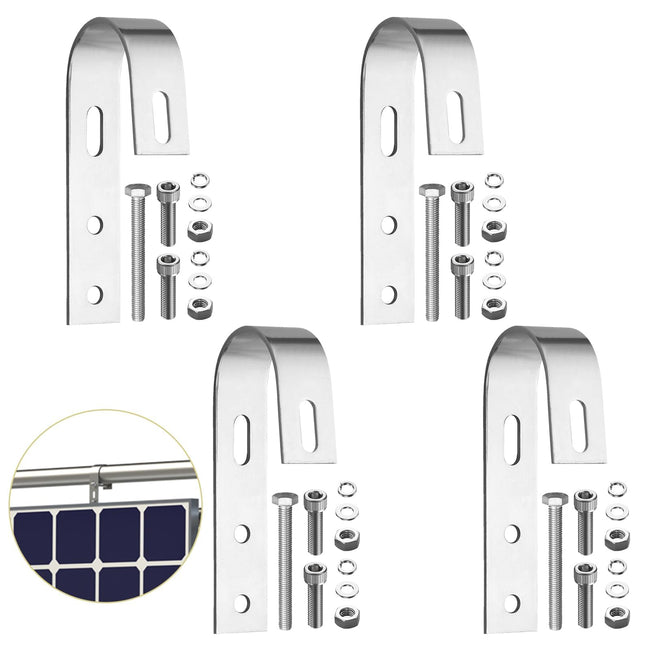 Anbte 4PCS Solar Panel Mounting Brackets for Balcony, Stainless Steel Universal PV Module Hooks, Anti-Corrosion Solar Panel Mounting Kit for Balcony, Flat Roof, Garage Roof, Silver Hover Image