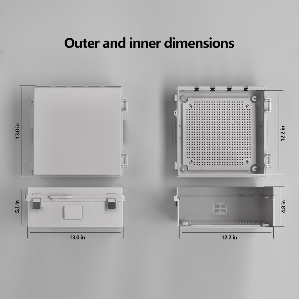 ANIMACYN Electrical Junction Box, Ventilated Design, Cable Grommets, Indoor/Outdoor Use with Mounting Panel & Hinged Cover. Waterproof IP 65. (Grey Cover, 13"x13"x5.1")