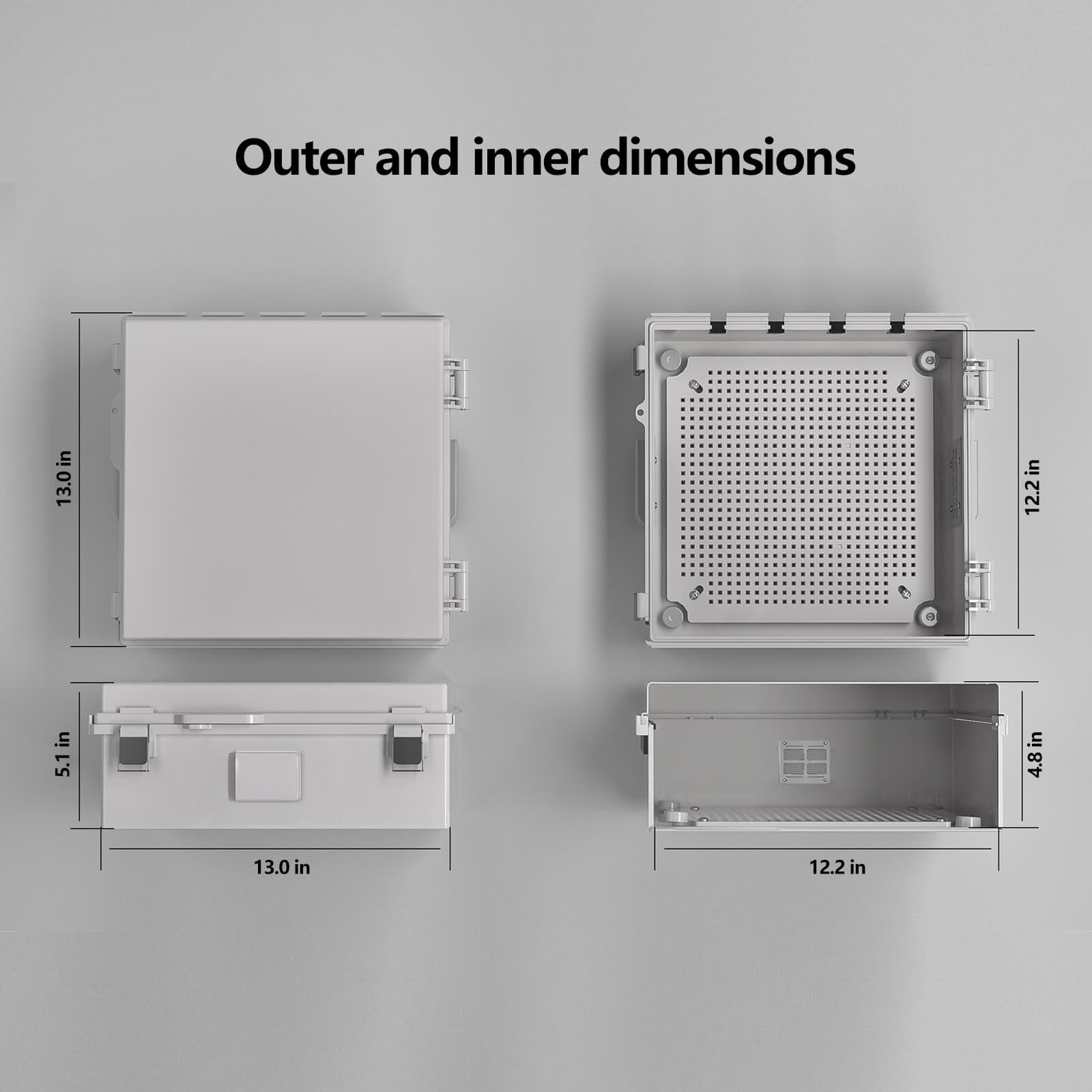 ANIMACYN Electrical Junction Box, Ventilated Design, Cable Grommets, Indoor/Outdoor Use with Mounting Panel & Hinged Cover. Waterproof IP 65. (Grey Cover, 13"x13"x5.1")