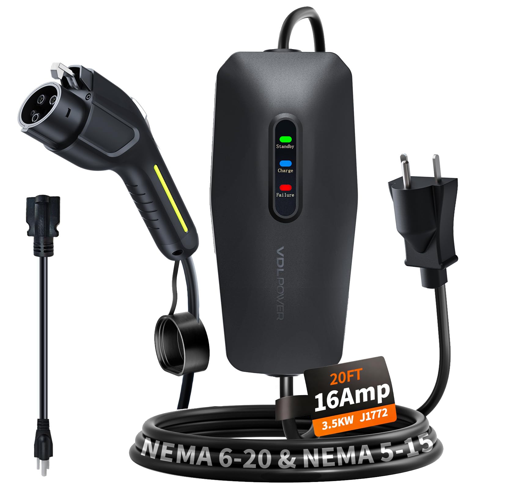 Level 1&2 Tesla Charger 2026 Upgraded, Level 1 ev Charger for Tesla with 20FT Cable, 3.5KW 16Amp, 110V-240V, NEMA 6-20 & 5-15, NACS Connector, Portable Electric Car Charger for Tesla Models Y/X/3/S