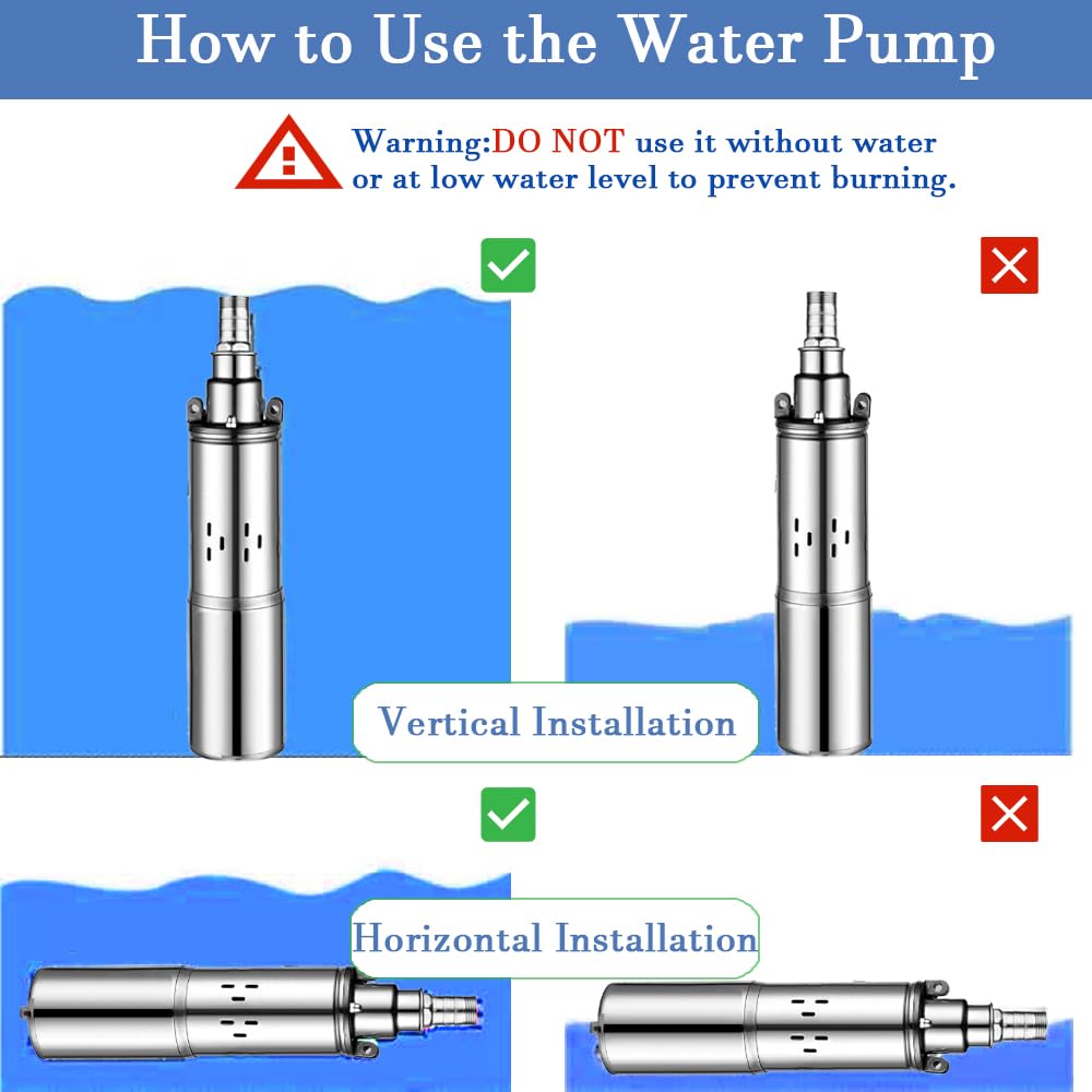 24V DC Solar Deep Well Pump,260W Submersible Water Pump,131FT Lift,Solar Powered Water Pump for Industrial, Irrigation and Home Use (20.8, Liters Per Minute)