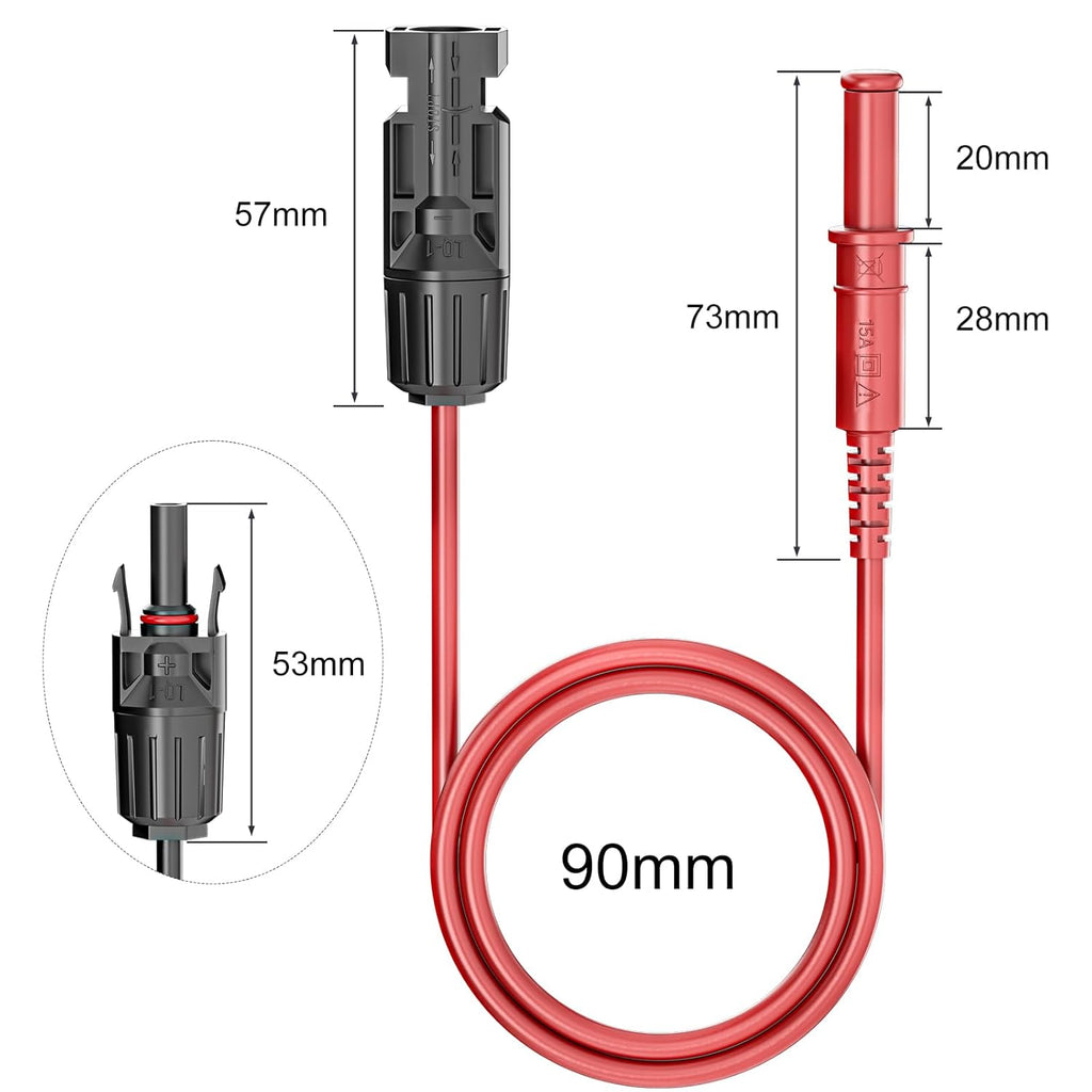 Goupchn Safety Banana Plugs to Solar Connectors Silicone Test Leads 2PCS Red Black 3.3ft Solar Test Cables Wires 1000V/15A for Photovoltaic Solar Panel System