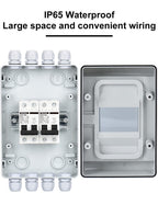 DIHOOL DC Circuit Breaker Box Cover with UV-Proof, 20 Amp Electrical Power Distribution Box 2 in 2 Out, PV Solar Disconnect Switch