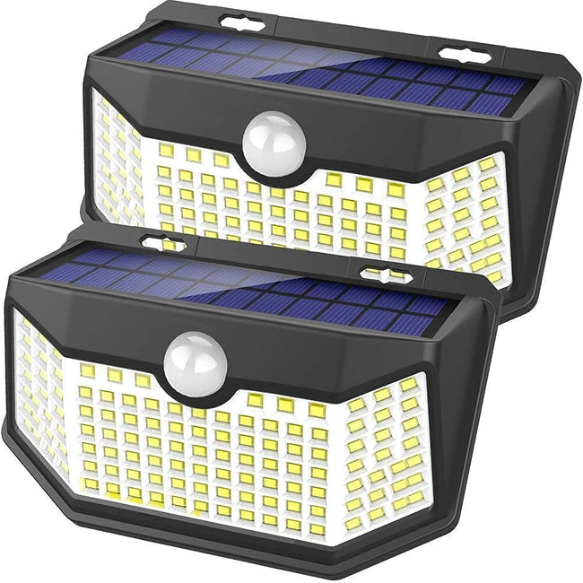 HMCITY Solar Lights Outdoor 120 LED with 3 Lighting Modes, Motion Sensor Wall Lights,IP65 Waterproof Solar Powered for Garden Patio Yard (Back Button 2Packs, Black Shell-Daylight White) Hover Image
