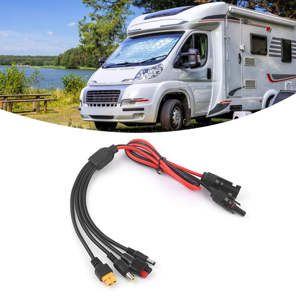 4 in 1 Solar Panel Extension Cable for 30A DC5521/7909/XT60 Connector 12AWG-16AWG IP68 PV Wire for Power Stations
