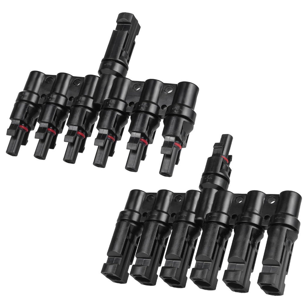 KNMIPJD Solar Panel Connector 6 to 1 T Branch Parallel Adapter, 30A 1000V 10AWG Tool-Free IP67 Waterproof Cable for Solar Panels (T Branch, 6to1(1Pairs))
