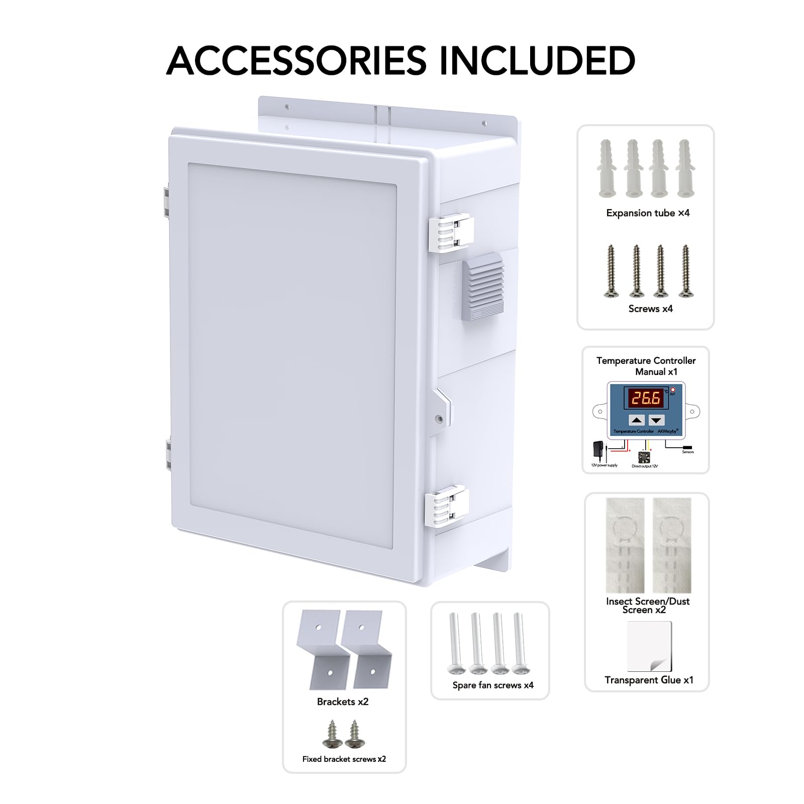 Akwscyby Outdoor Electrical Box, Waterproof Electrical Junction Box IP65 ABS Plastic Enclosure with Fan & Thermostat, Mounting Plate and Hinged Lid (18.1" Hx 12.5" L x 6.3" W)