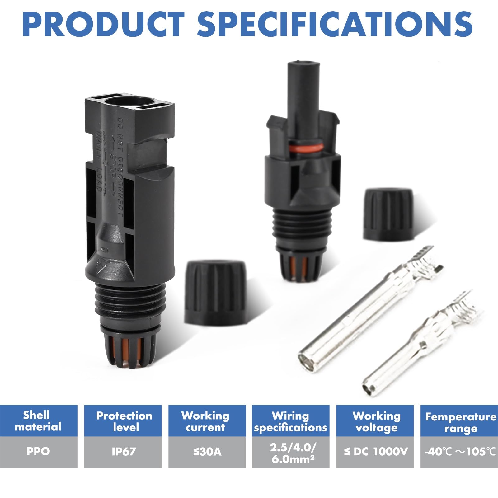 Usngsny 16 PCS Solar Panel Connectors, Male/Female IP67 Waterproof 1000V 30A Solar Cable Connectors (8 Pairs) with 2 Spanners（10AWG）