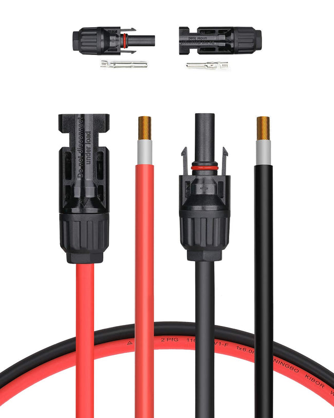 BougeRV 20 Feet 10AWG Solar Extension Cable with Female and Male Connector with Extra Pair of Connectors Solar Panel Adaptor Kit Tool (20FT Red + 20FT Black) Hover Image