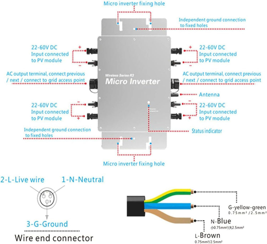 Solar Micro Inverter, Waterproof Wvc-2000W Grid Tie Mppt Pure Sine Wave 120 230V Automatic Identification Power Inverters Solar Grid Tie Micro Inverter