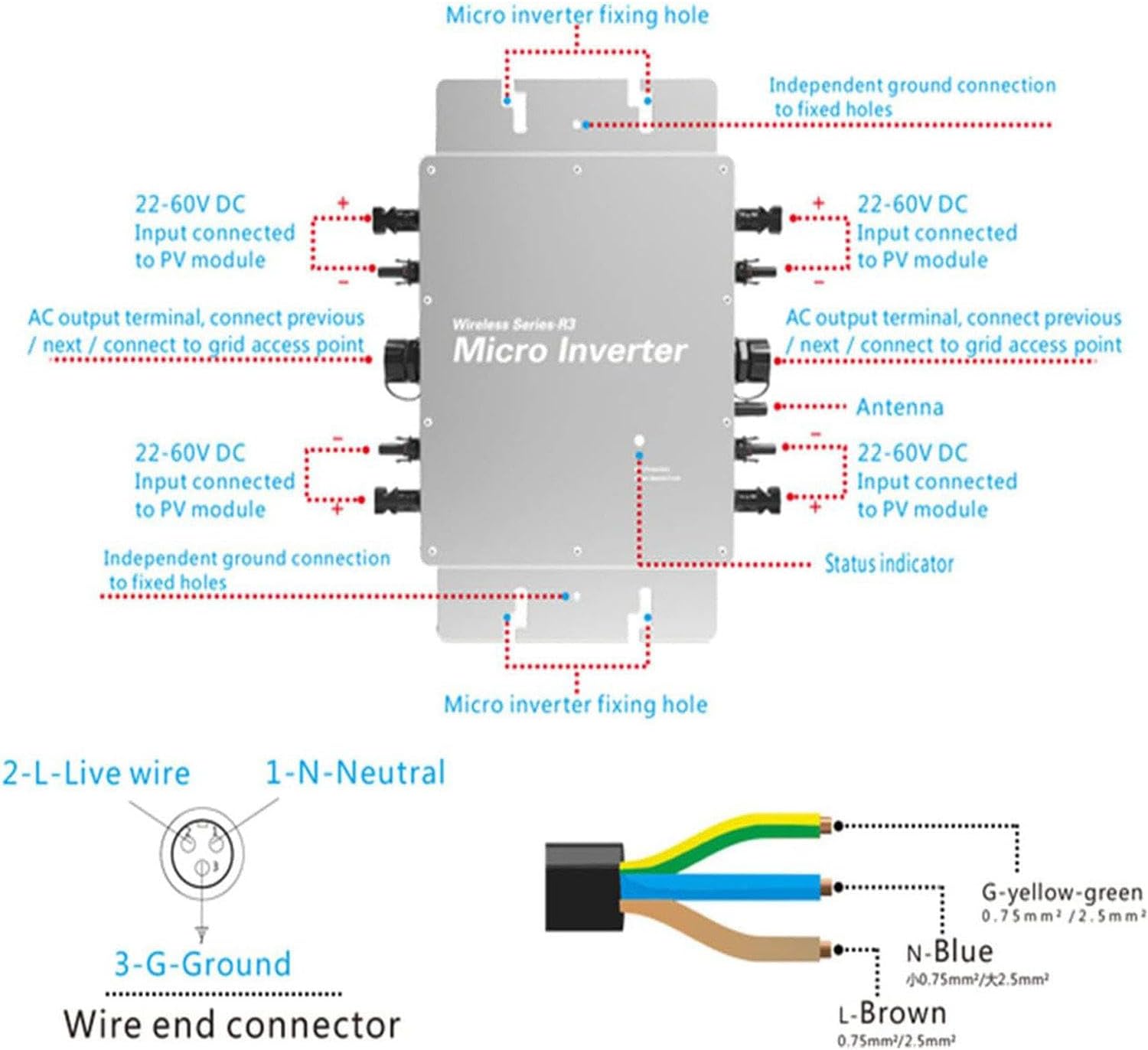 Solar Micro Inverter, Waterproof Wvc-2000W Grid Tie Mppt Pure Sine Wave 120 230V Automatic Identification Power Inverters Solar Grid Tie Micro Inverter