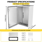 OPYRET Electrical Junction Box, 24"x16"x10" NEMA Steel Enclosure IP66 Waterproof & Dustproof Outdoor/Indoor Electrical Project Box with Mounting Plate