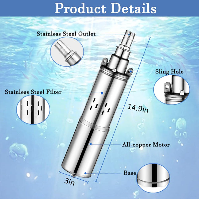 24V DC Solar Deep Well Pump,260W Submersible Water Pump,131FT Lift,Solar Powered Water Pump for Industrial, Irrigation and Home Use (20.8, Liters Per Minute) Main Image