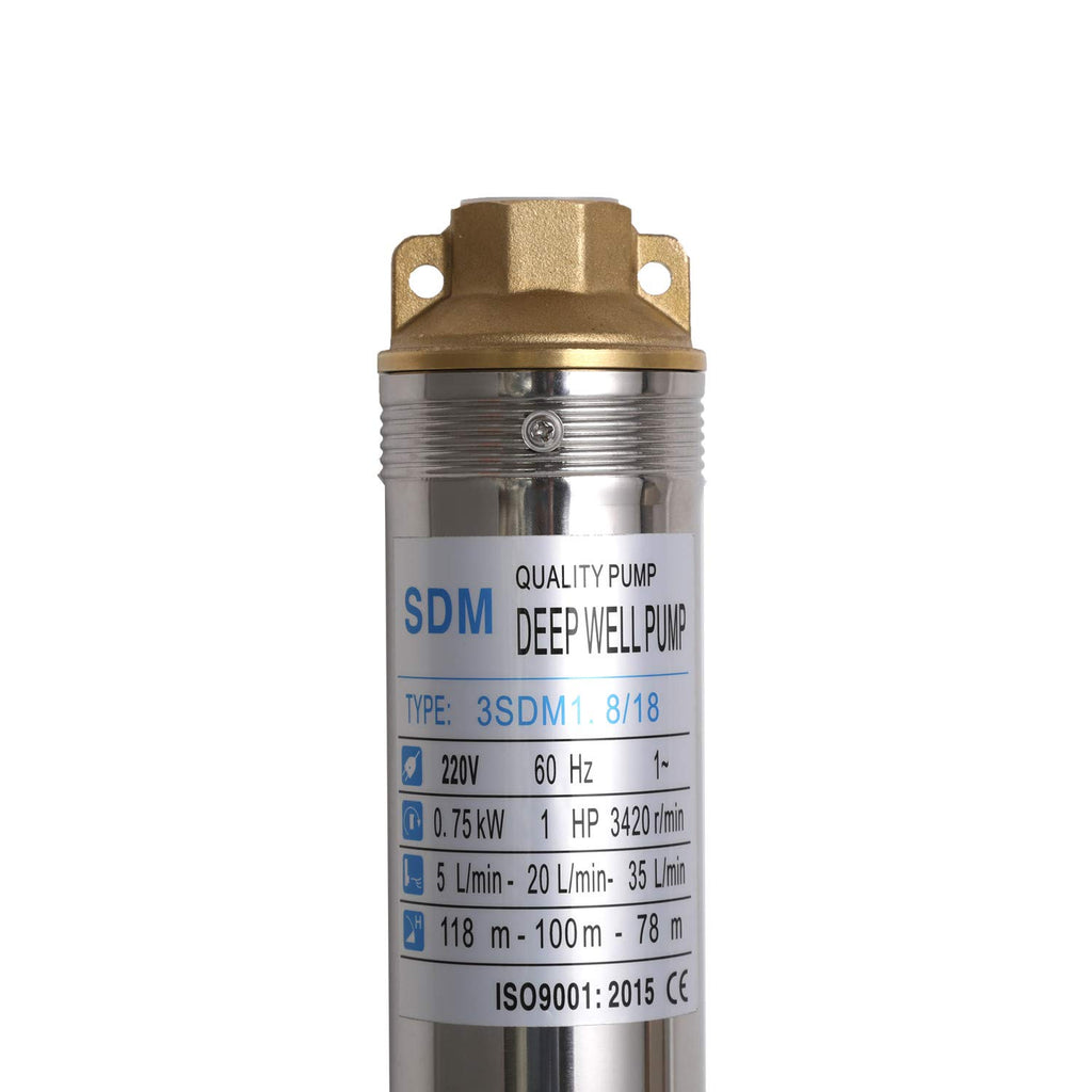 SHYLIYU Submersible Pumps 3" OD Pipe 220-240V/60HZ 0.75KW 1HP Stainless Steel 1" Outlet Submersible Bore Pump Deep Well Pump with Control Box for Farm Irrigation