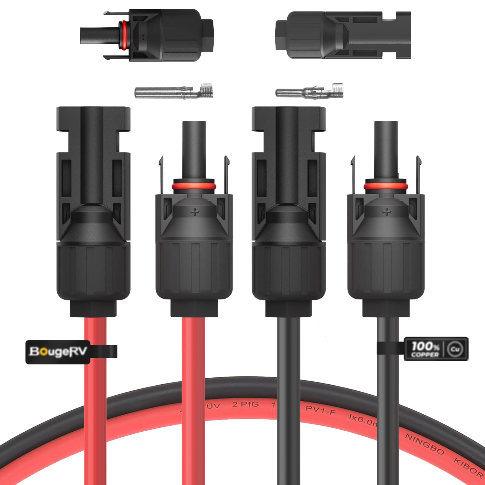 BougeRV 40 Feet 10AWG Solar Extension Cable with Female and Male Connector with Extra Pair of Connectors Solar Panel Adaptor Kit Tool (40FT Red + 40FT Black)