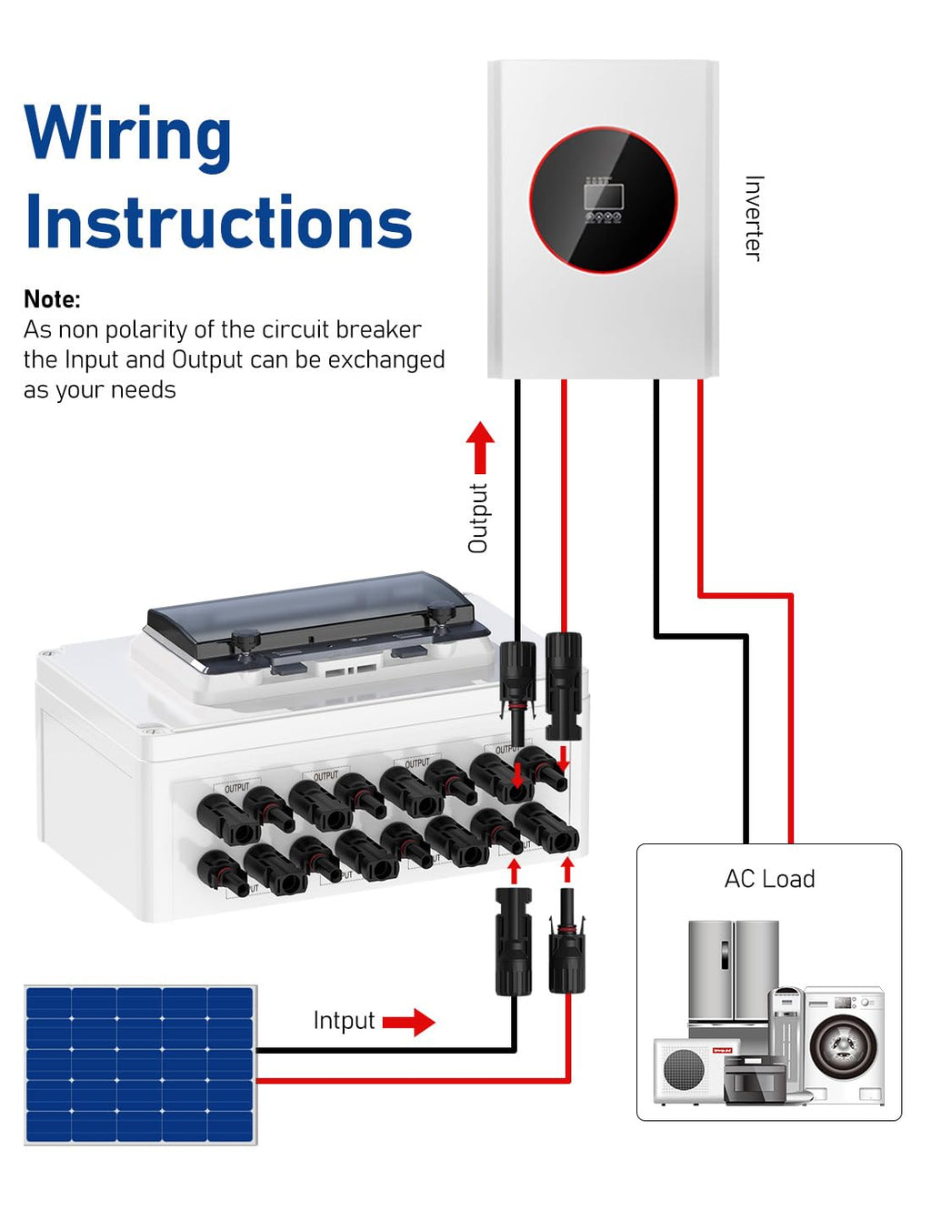 DIHOOL Solar Panel Disconnect Switch 4 String 30 Amp DC Circuit Breaker Box 4 in 4 Out Solar Combiner Box