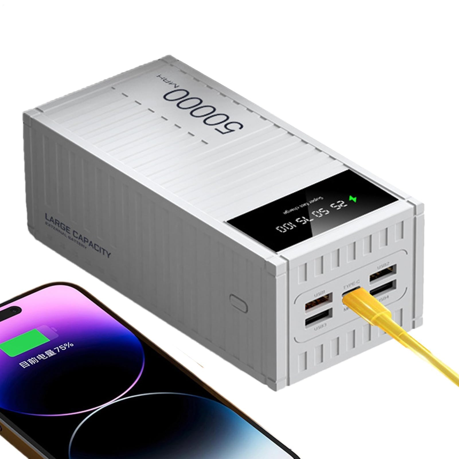 Portable Charging Bank, 66W 50000mAh Capacity Fast Charging Portable Charger, Portable Energy Bank Phone Battery Bank with LED Display for Hiking Camping Outdoor(White)