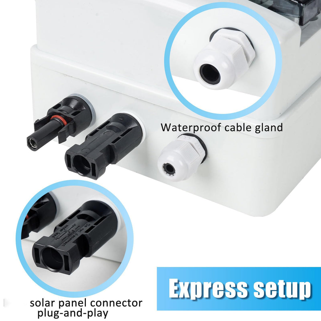1 String 500V PV Combiner Box 1 in 1 Out, 40A DC Circuit Breaker with Solar Disconnect Function, Surge Protection, IP65 Waterproof, Solar Panel Connectors