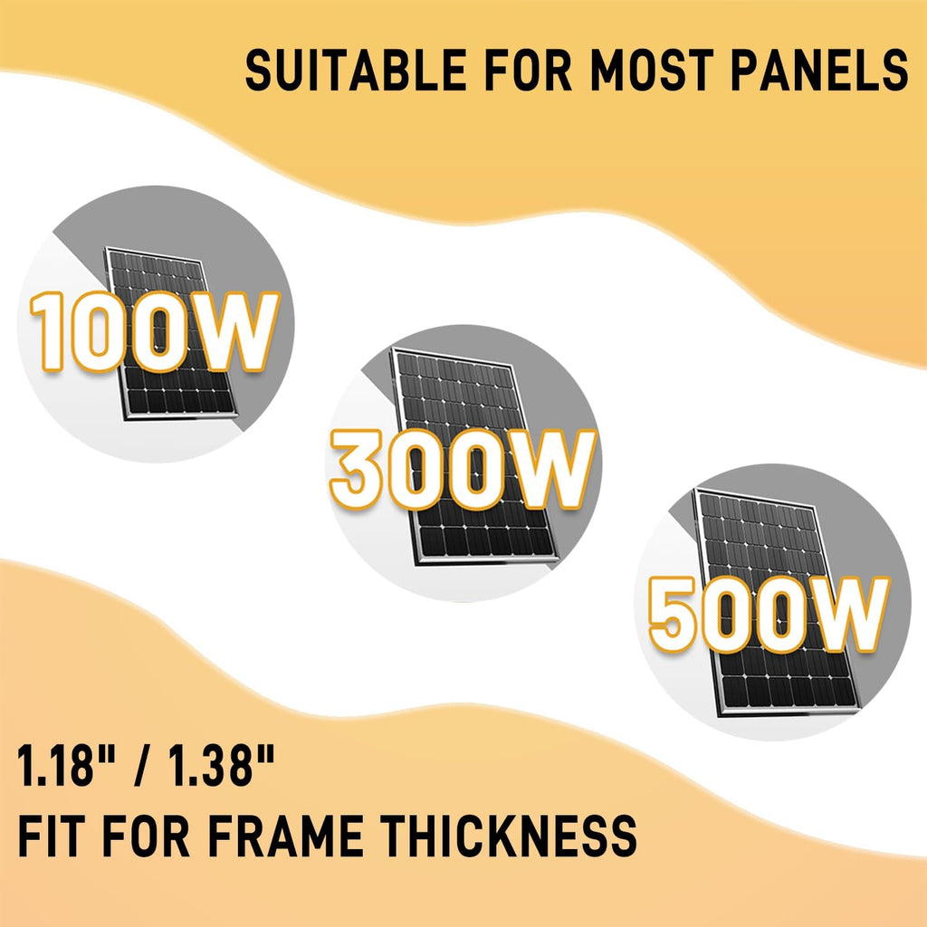 Solar Panel Mounting Brackets, Roof Mount Kit, Rails and Clamps Included for Thickness 1.18”-1.38”, 4pcs in A Row Assembly on Tin, Flat and Sheet Rooftop, Aluminum Alloy