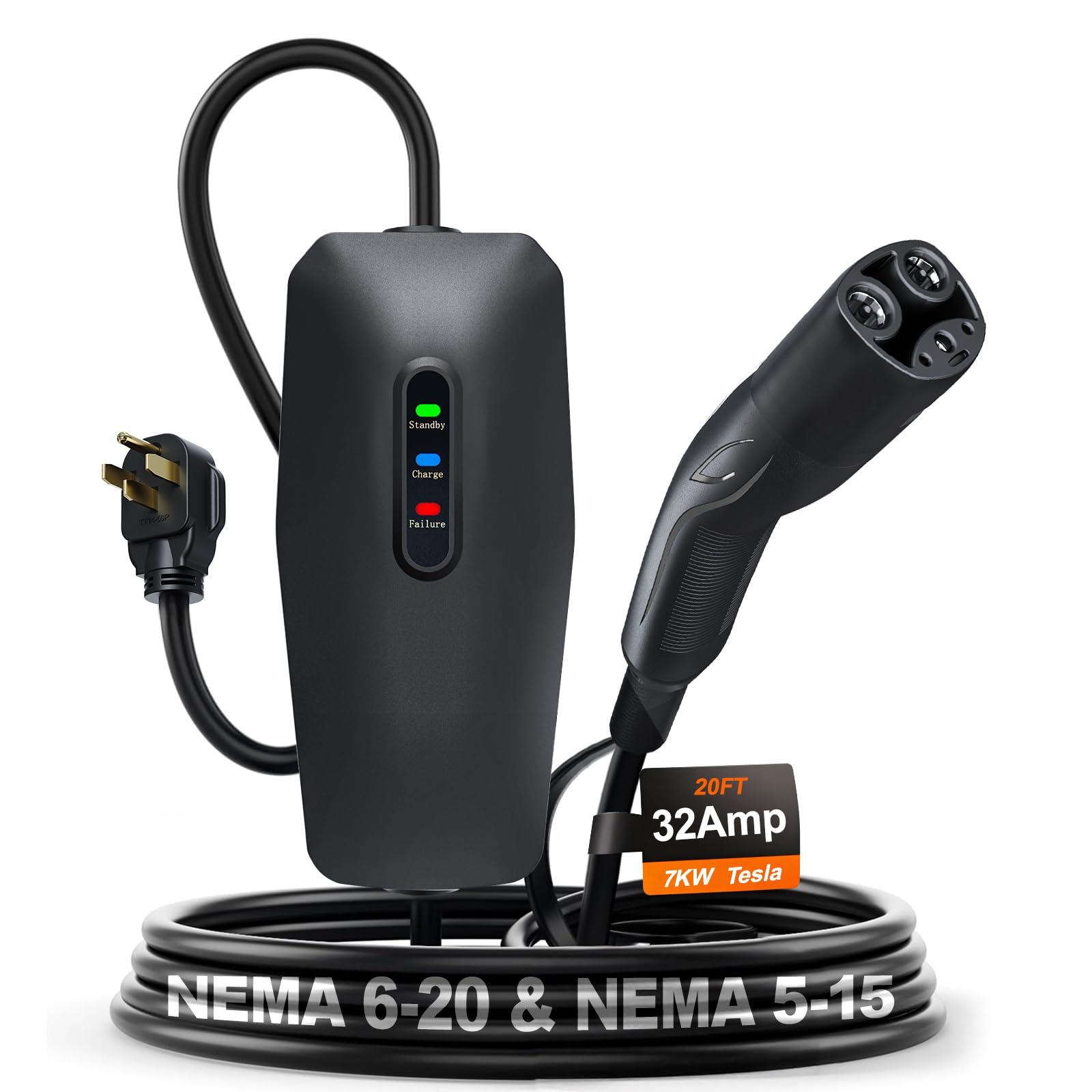 Level 1&2 Tesla Charger 2026 Upgraded, Level 1 ev Charger for Tesla with 20FT Cable, 3.5KW 16Amp, 110V-240V, NEMA 6-20 & 5-15, NACS Connector, Portable Electric Car Charger for Tesla Models Y/X/3/S