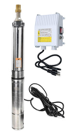 4" Deep Well Submersible Pump, 1/2 HP, 110V, 60 Hz, 25 GPM,207FT Max Head, 33FT Power Cord,Stainless Steel Submersible Well Pump with External Control Box, Check Valve & Outlet,ON/OFF Switch