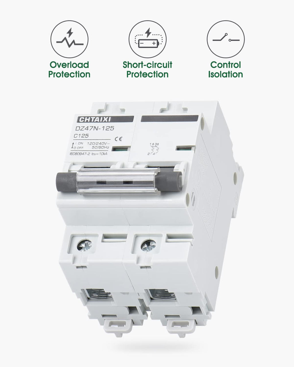 Chtaixi AC Miniature Circuit Breaker, 100 Amp 120V/240V 2 Pole