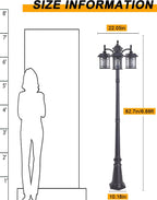 Solar Powered Outdoor Post Light 82.7" H 3-Headed Lamp Post with Dusk to Dawn Sensor Pole Street Lantern 3 Light Black Outdoor Lamp Post Lights E26 Outdoor Street Light for Pole Garden Yard