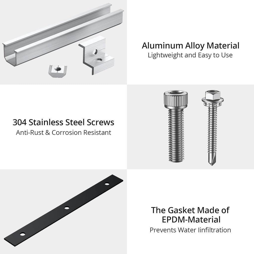 Anbte Solar Panel Bracket Kit, 6 Pcs 7.87 in Aluminium Solar Panel Mounting Rail 30mm/35mm Solar Panel End Clamps, Solar Panel Brackets for Metal Roof, Tin Roof, Flat Roof, Sheet Roof, RV, Silver
