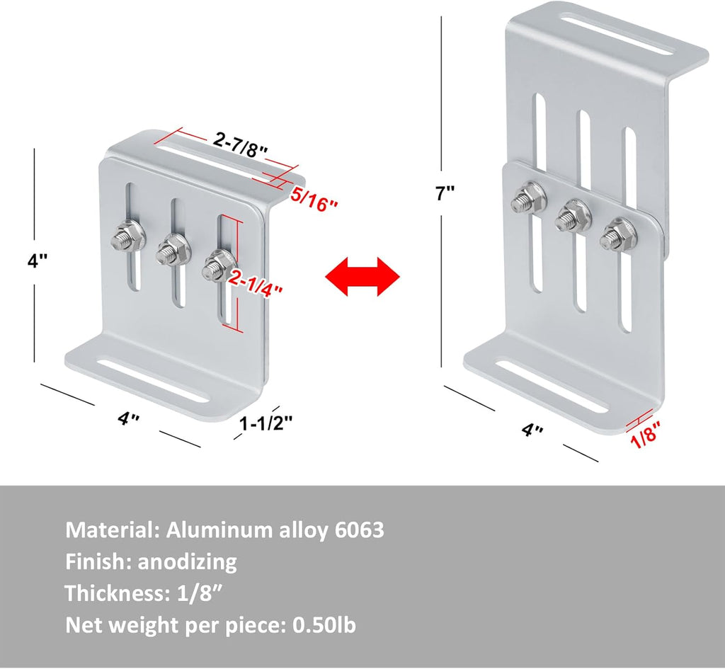 4 Sets Adjustable Solar Panel Tilt Mount Brackets, Solar Panel Mount for RV and Roof, Flexible Length: 4"-7", Aluminum Alloy 6063