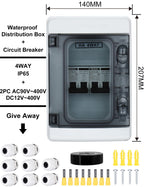 DIHOOL DC Circuit Breaker Box Cover with UV-Proof, 20 Amp Electrical Power Distribution Box 2 in 2 Out, PV Solar Disconnect Switch
