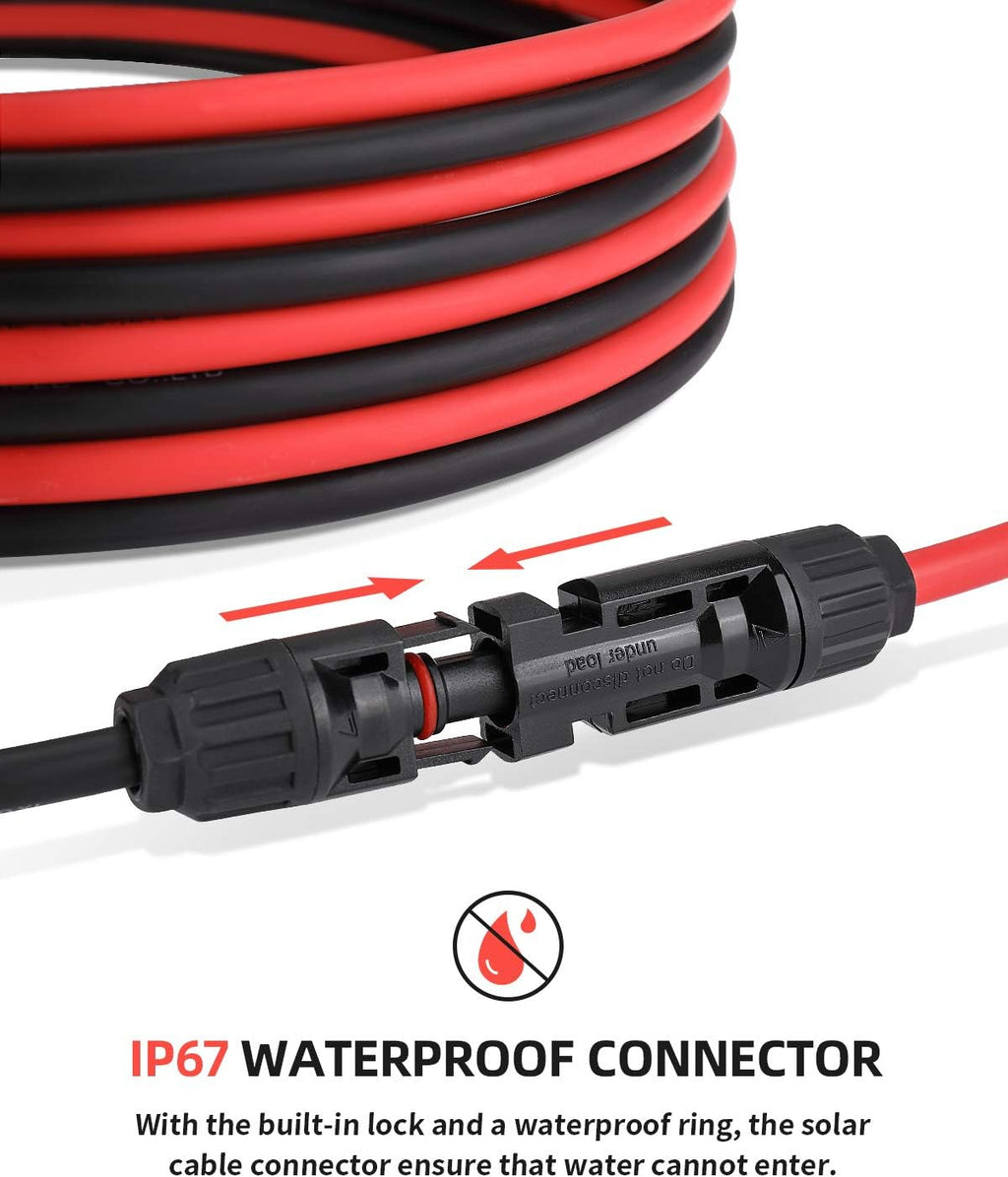 BougeRV 40 Feet 10AWG Solar Extension Cable with Female and Male Connector with Extra Pair of Connectors Solar Panel Adaptor Kit Tool (40FT Red + 40FT Black)
