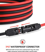 BougeRV 40 Feet 10AWG Solar Extension Cable with Female and Male Connector with Extra Pair of Connectors Solar Panel Adaptor Kit Tool (40FT Red + 40FT Black)