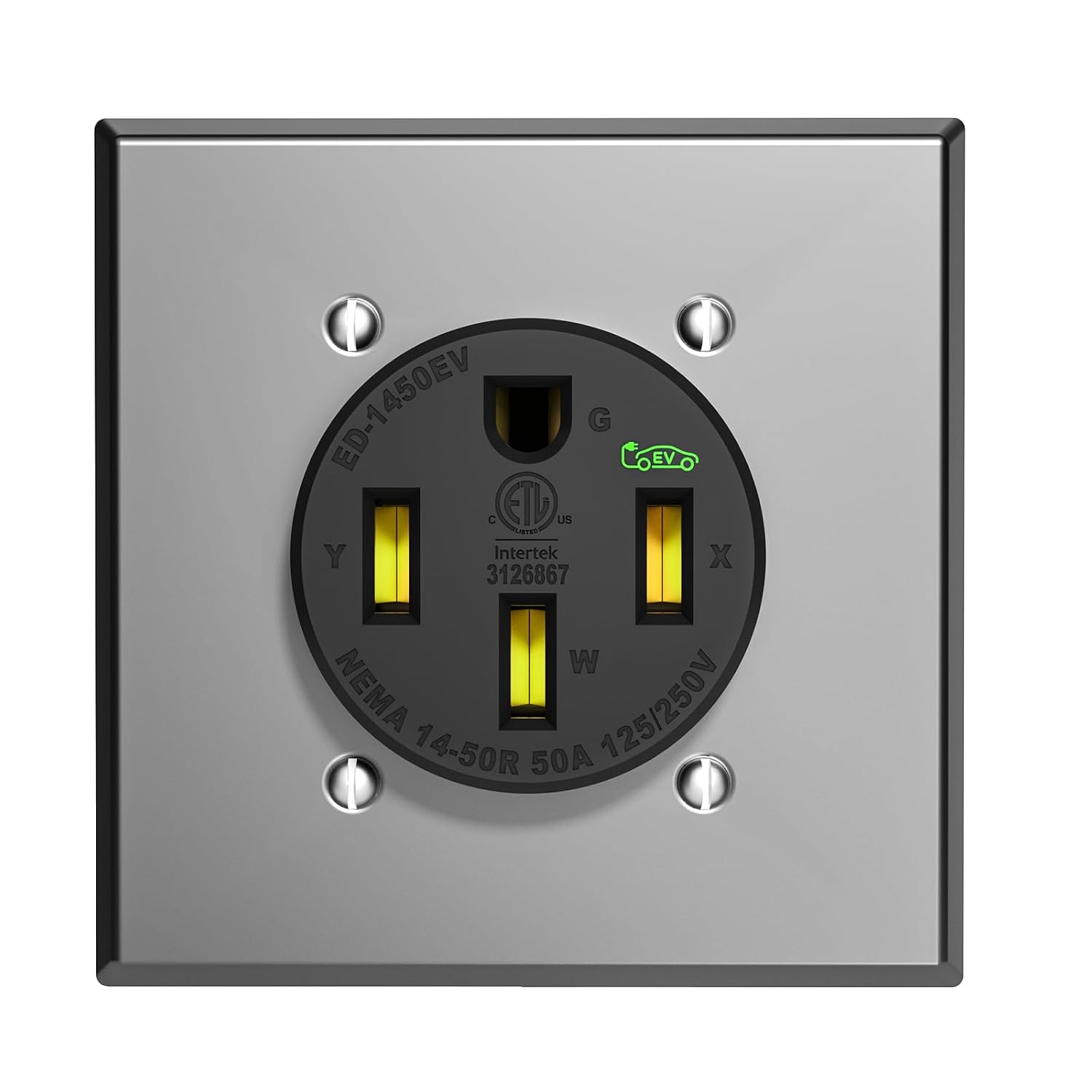 Nema 14-50 EV Outlet with Wall Plate Kit, Heavy Duty 50 amp EV Charging Straight Blade Device Receptacle, 3-Pole 4-Wire Grounding, 50A 125/250V,ETL Listed,Black