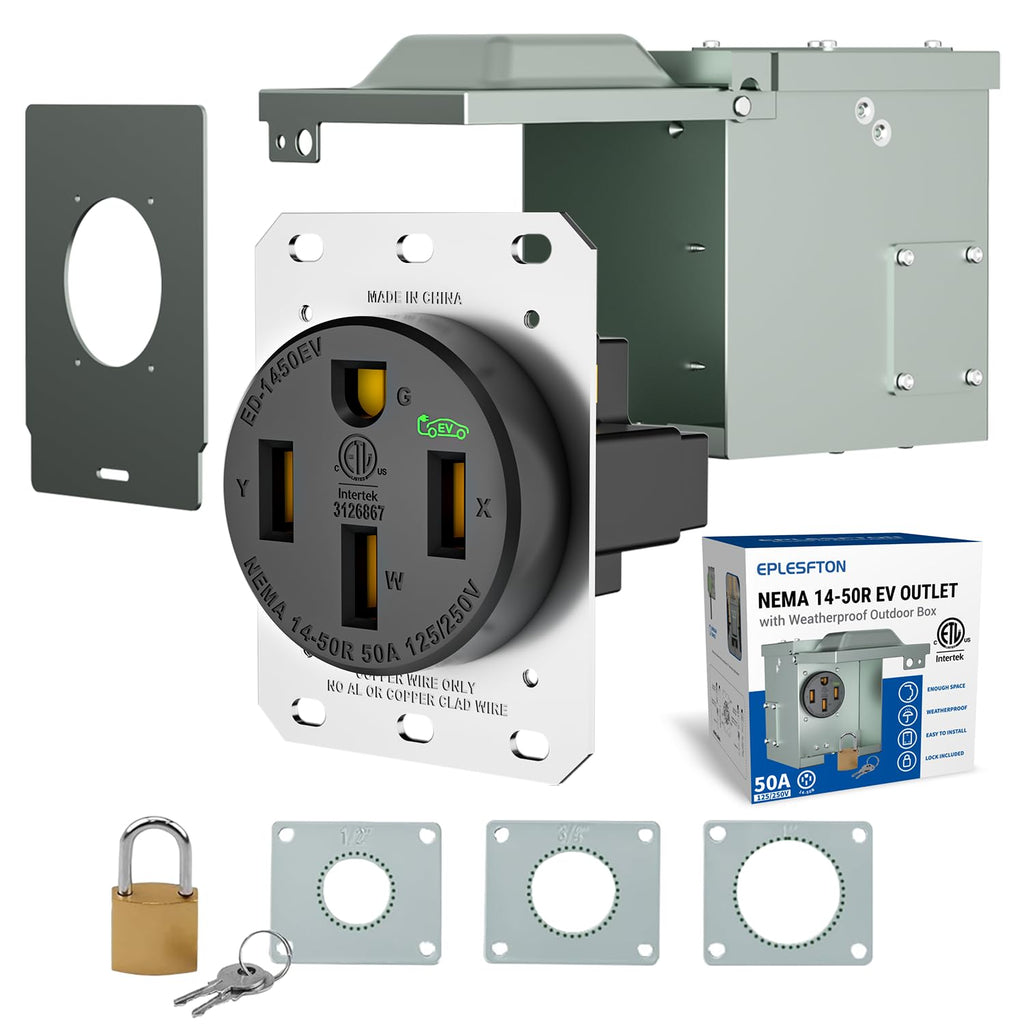 Nema 14-50 EV Outlet with Wall Plate Kit, Heavy Duty 50 amp EV Charging Straight Blade Device Receptacle, 3-Pole 4-Wire Grounding, 50A 125/250V,ETL Listed,Black