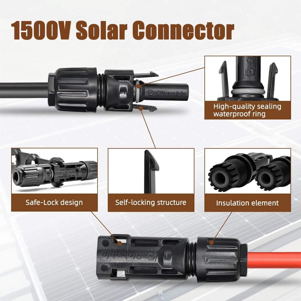 8AWG Solar Panel Extension Cable,1500V IP68 Solar Wire with PV Female and Male Connector, Great for RV, Home, Boat & Solar Panel Systems(20Ft)