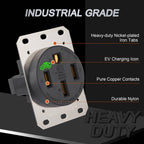 50 Amp EV Charging Outlet, NEMA 14-50R Heavy Duty Receptacle, Allen Screws Wiring, Industrial Grade, 3-Pole, 4-Wire, 125/250VAC, Black, ETL Listed